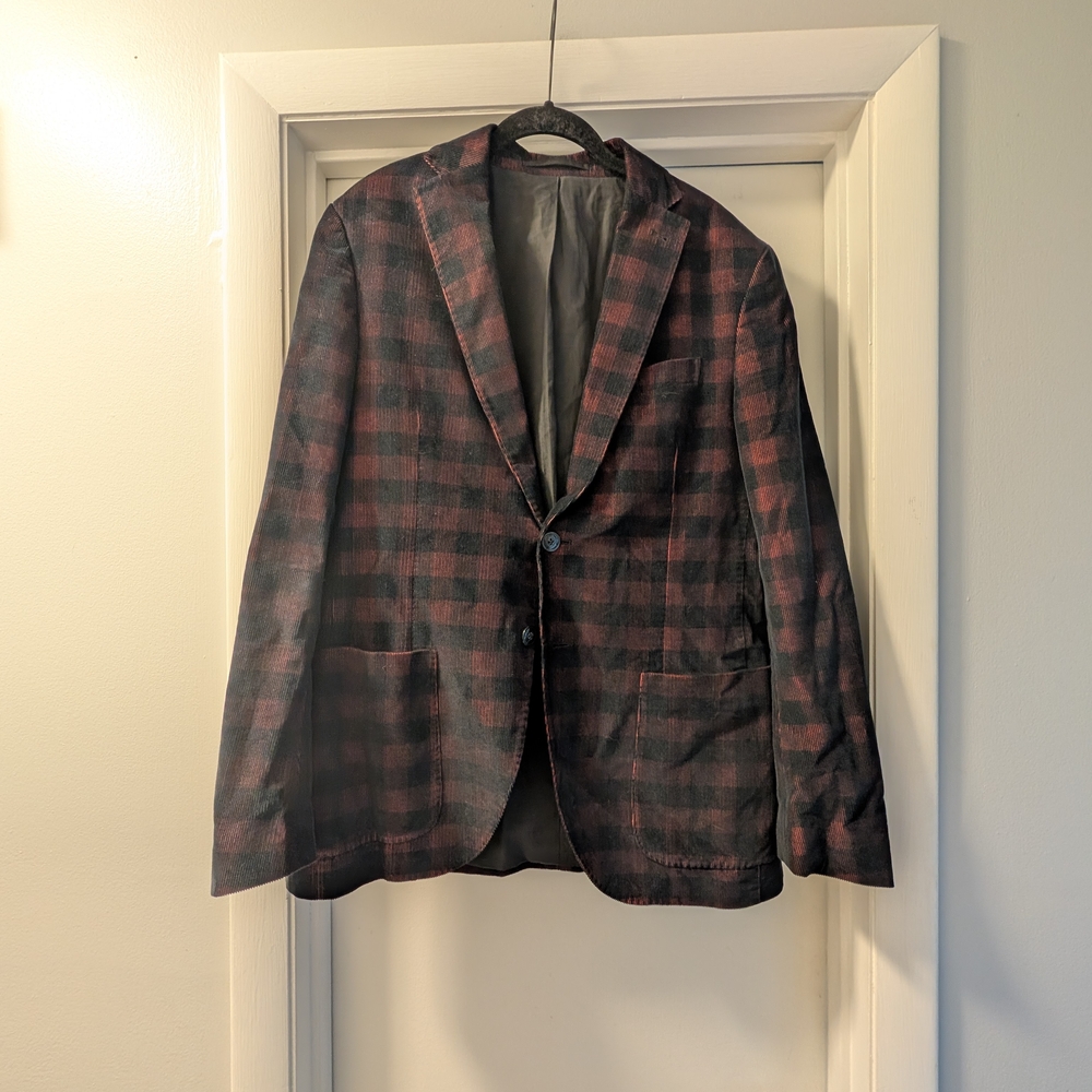 Men's Black and Red Plaid Blazer